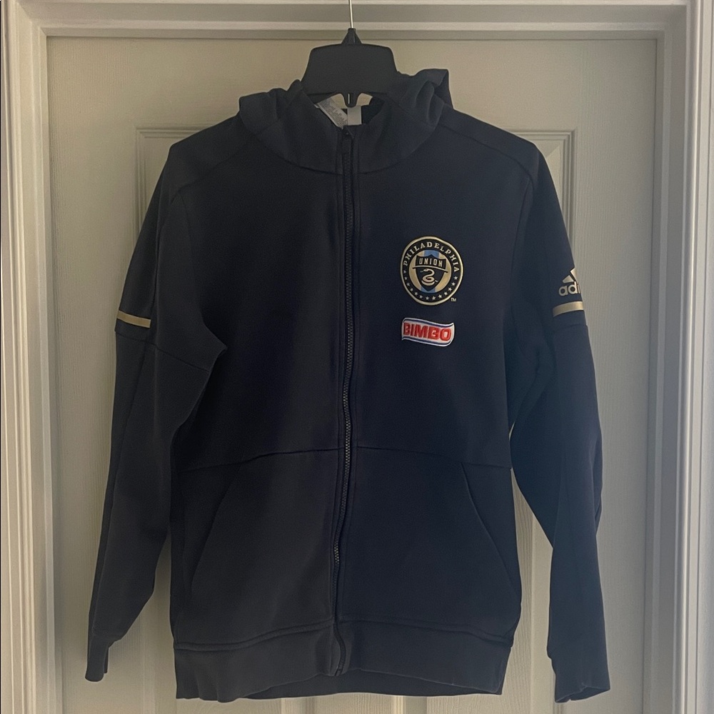 Adidas Navy Hoodie with Gold and White Accents